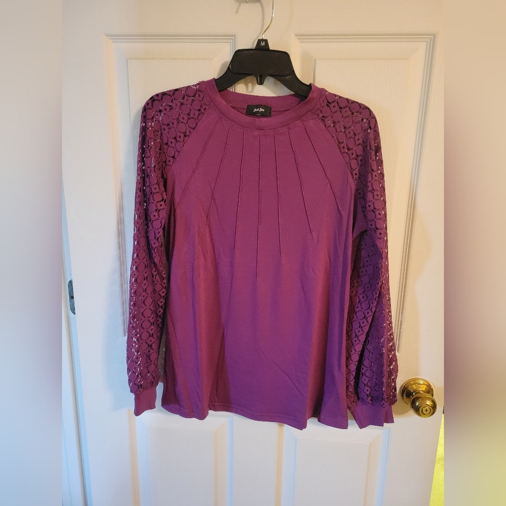 Just Jen Round Neck Lace Long Sleeve Top